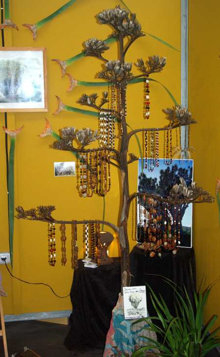 Jewellery made from dragon tree seeds at the craft fair, Barlovento,  La Palma