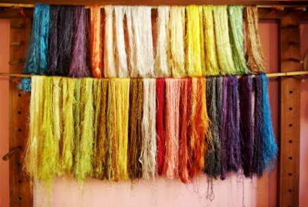 Skeins of dyed silk, El Paso silk museum, La Palma, Canary Islands