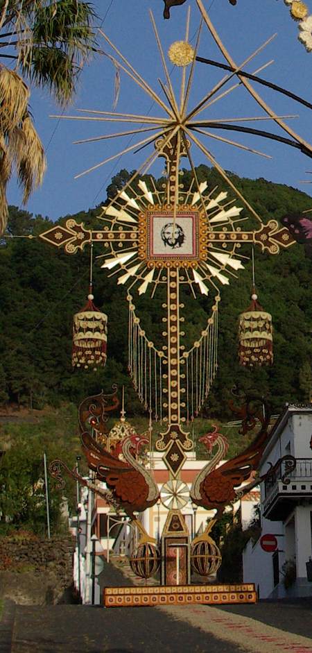 Archway decorated with leaves, petals and seeds for Corpus Christi in Mazo, La Palma, Canary Islands